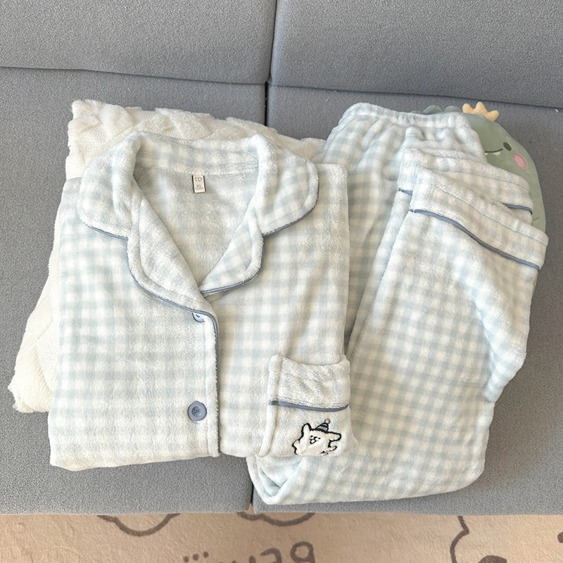 睡衣冬季女款家居服珊瑚绒开衫加厚秋冬款可爱2025年两件套装加绒