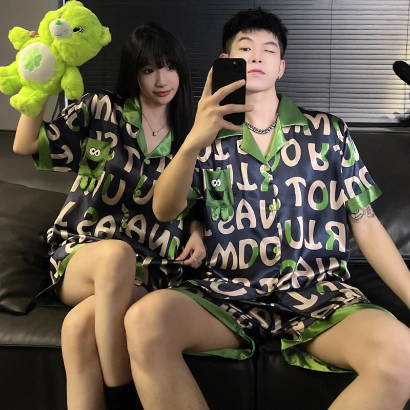 情侣睡衣女夏季薄款冰丝短袖高级感可外穿男士大码夏天家居服套装