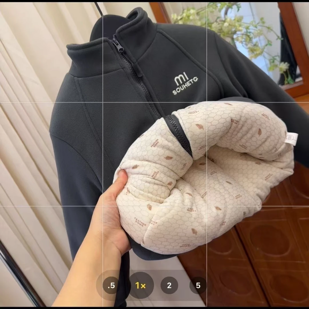 儿童冬季加绒棉服男女童中大童校服神器加绒夹棉加厚休闲过冬外套