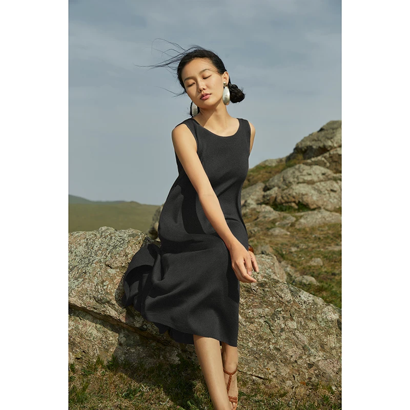 Say Ya【然】升级全精纺真丝羊绒吊带连衣无袖女神长裙 春夏/显瘦