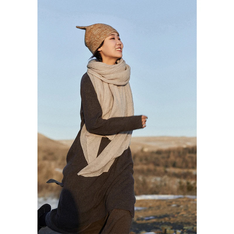 Say Ya 【然】云的即兴 双针拼接羊绒白厂丝围巾百搭百搭户外休闲