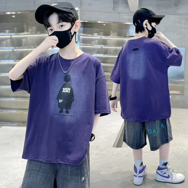 儿童t恤上衣男童夏季宽松中大童男休闲半袖男孩潮流ins帅气韩版潮