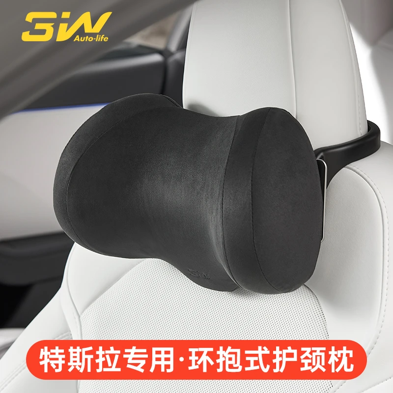 3W汽车头枕特斯拉Model Y焕新版model 3专用可调护颈枕记忆棉麂皮