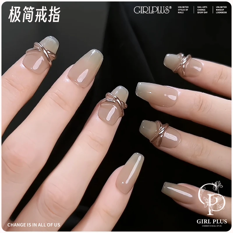 GIRLPLUS『极简戒指』纯手工定制显白简约百搭小众中长穿戴美甲贴片