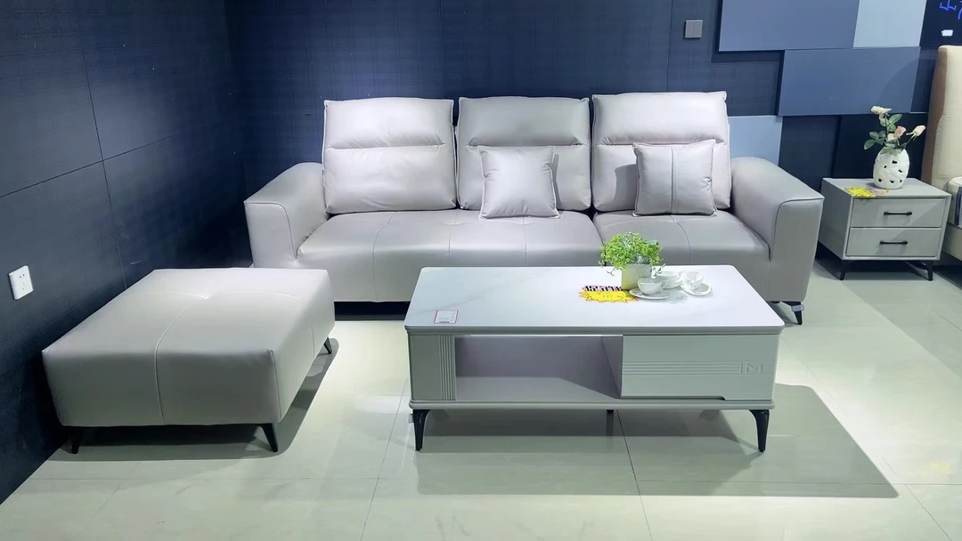 4件套家庭软装含直排3人沙发玻璃茶几拉台圆桌双人大床套装