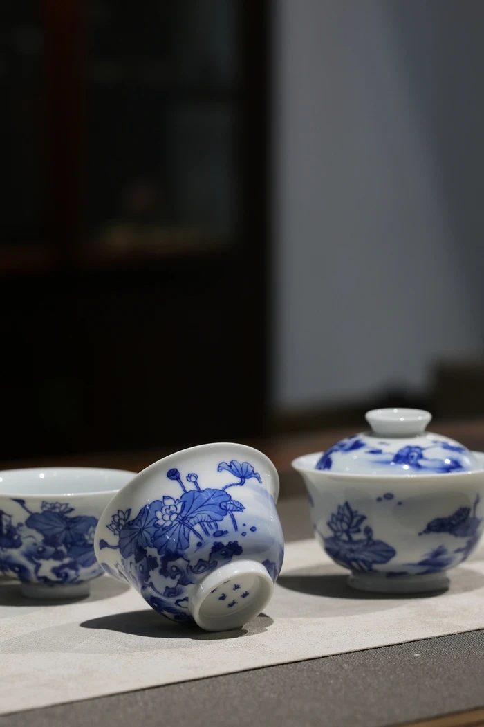 片云晚谷 青花盖碗套组 茂叔赏荷 盖碗+杯