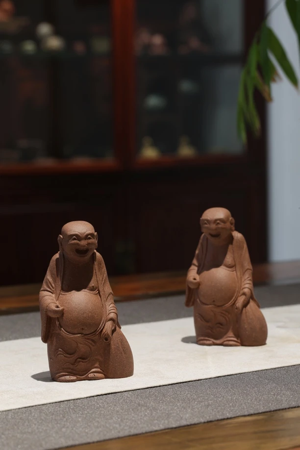 吴茂军 紫砂 手工小雕塑 布袋佛 高约9cm