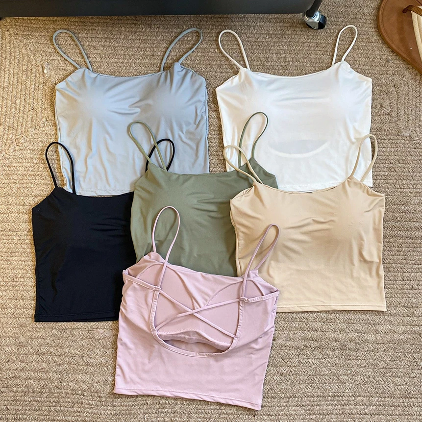 冰丝后背交叉镂空设计短款辣妹吊带背心性感外穿上衣小背心防走光