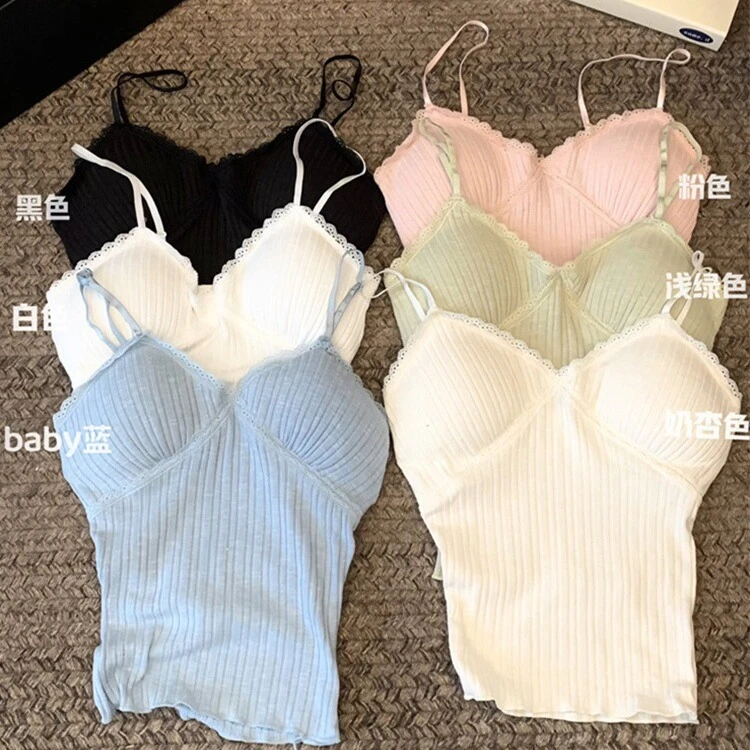 清纯bm风蕾丝边带胸垫吊带背心女早春夏性感西装内搭外穿V领美背