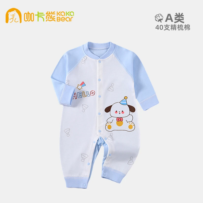 新生儿新款纯棉薄款印花长袖连体衣男女宝宝空调服婴幼儿四季衣服