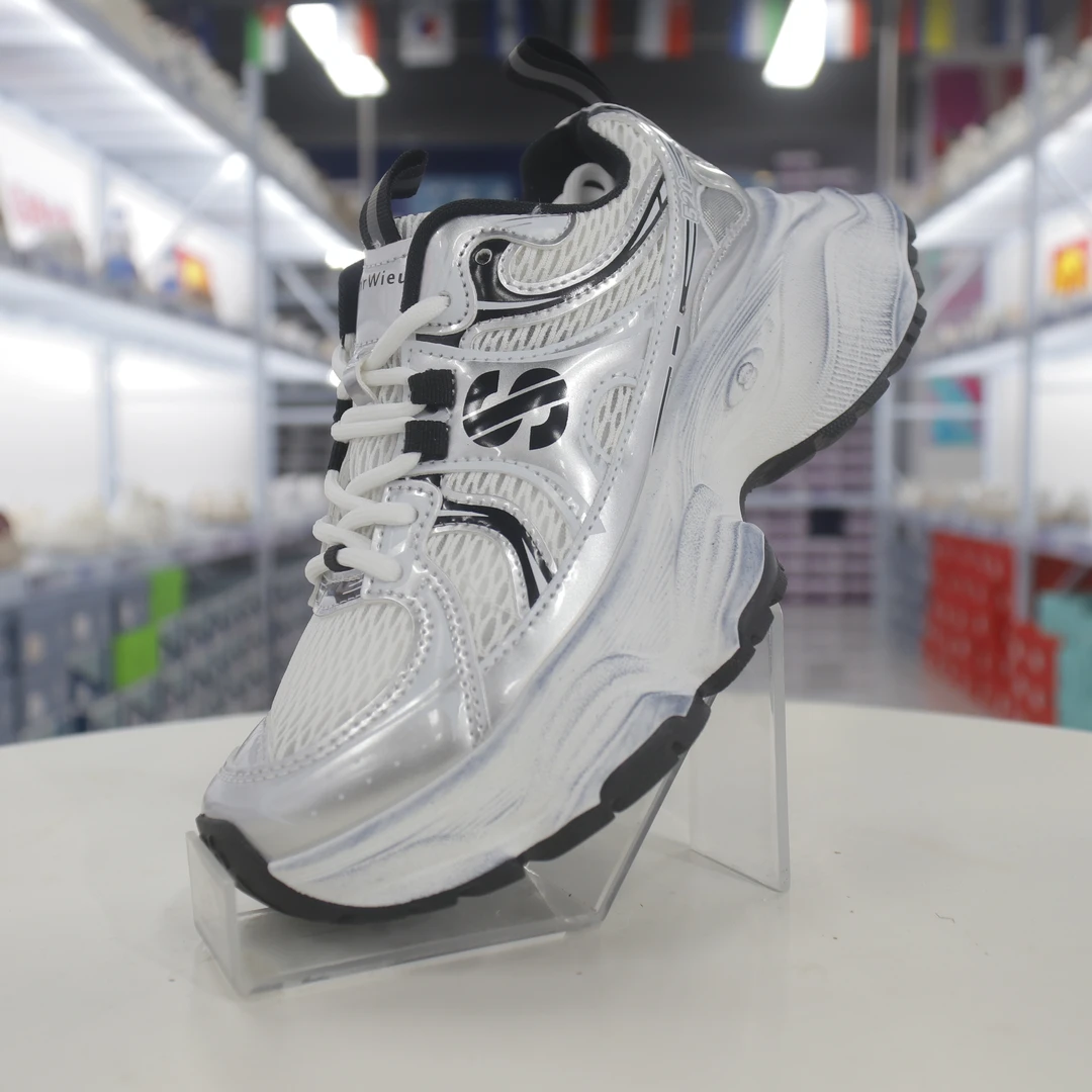 D75-网面厚底黑色女士百搭时尚白色透气老爹鞋小个子女鞋