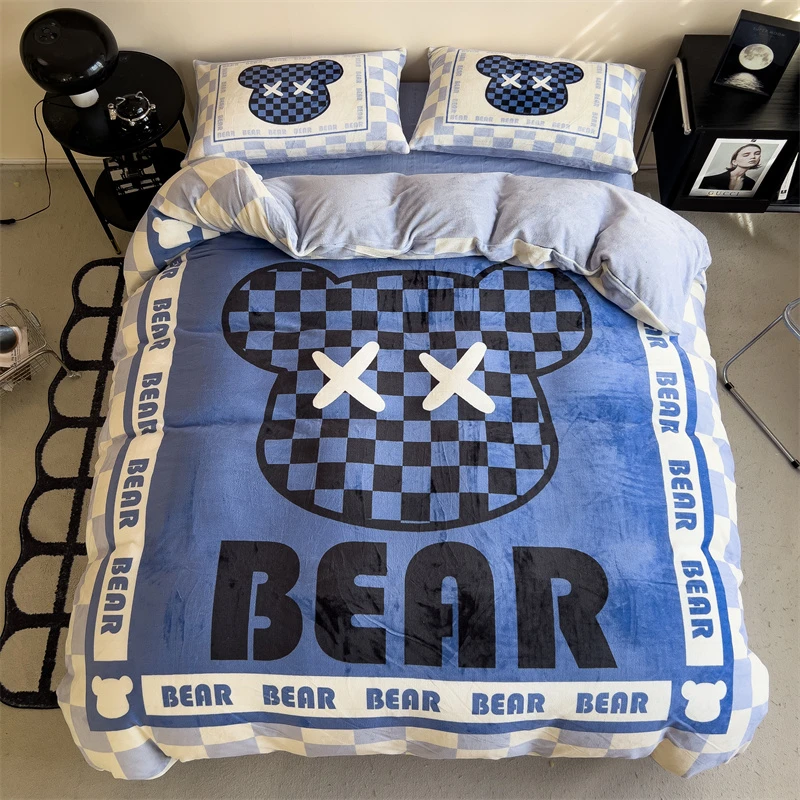 冬季大阪牛奶绒床上用品四件套加绒加厚被套双面绒被罩单件三件套