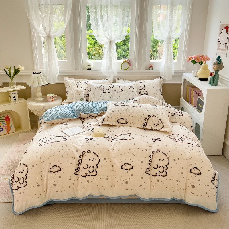 【清仓处理】冬季小清新印花加厚豆豆绒单被套保暖牛奶绒家用单被套