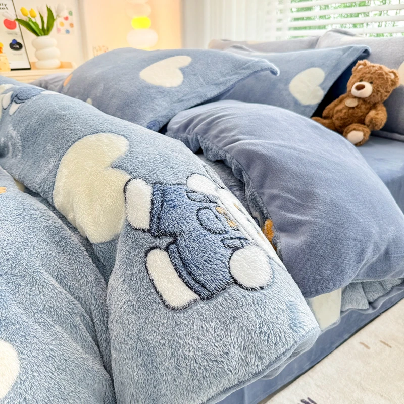 冬季双面绒新品床上用品套件超柔亲肤床单被套学生宿舍床品套件