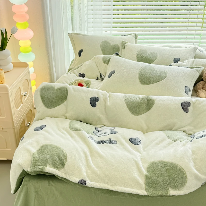 雪花绒四件套加绒床单被套冬天法兰绒被罩单件水晶绒珊瑚绒三件套