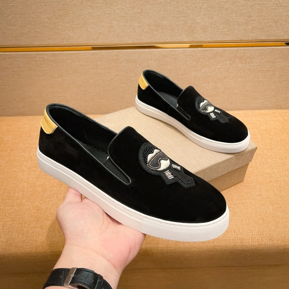 欧洲站男鞋夏季时尚舒适百搭潮流小怪兽板鞋男刺绣套脚乐福休闲鞋