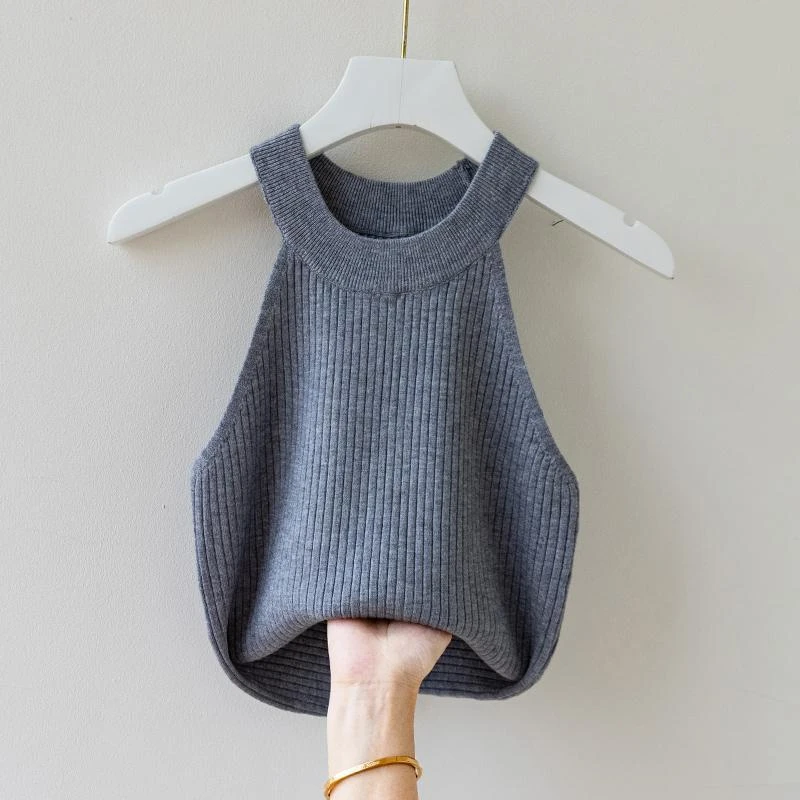 吊带背心女针织衫显瘦小个子无袖外穿挂脖内搭小众高级感别致上衣