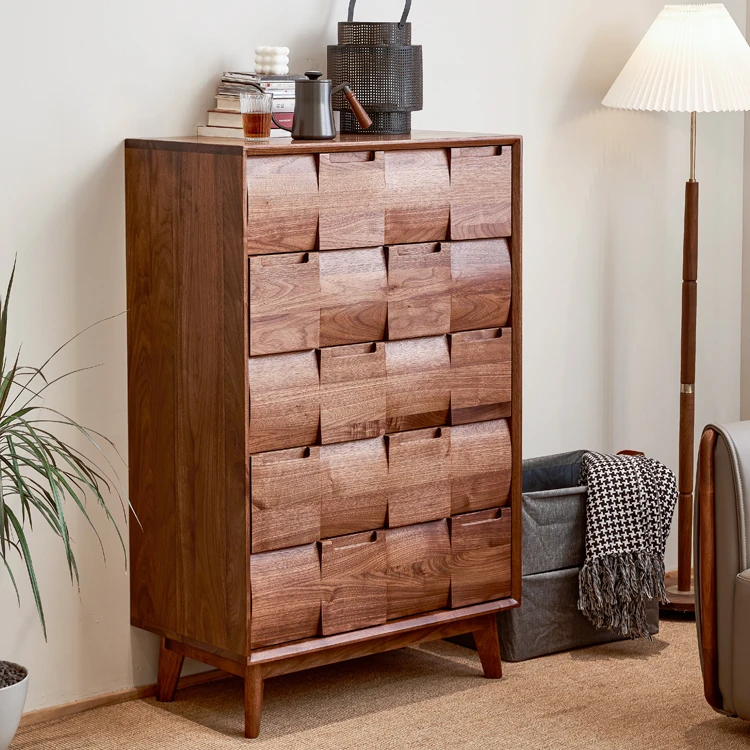 北美黑胡桃木斗柜实木五斗柜卧室储物柜北欧收纳柜客厅电视柜边柜