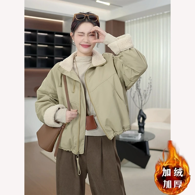 双拉链女2025小个子派克服设计感宽松潮棉服短外套091