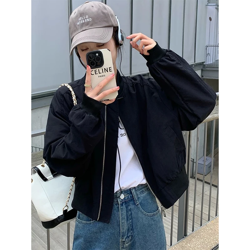 2025美式复古新款棒球服休闲外套高级感小个子立领短款