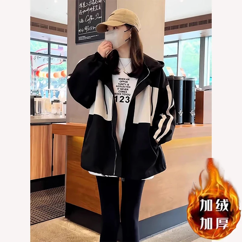 2025新款小个子女冲锋衣撞色加绒棉衣高级感短款棉外套