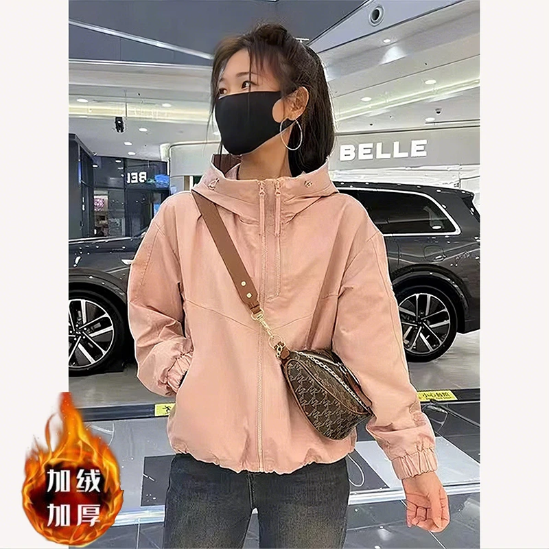 双拉链冲锋衣女加绒加厚2024冬季小个子夹克棉衣外套