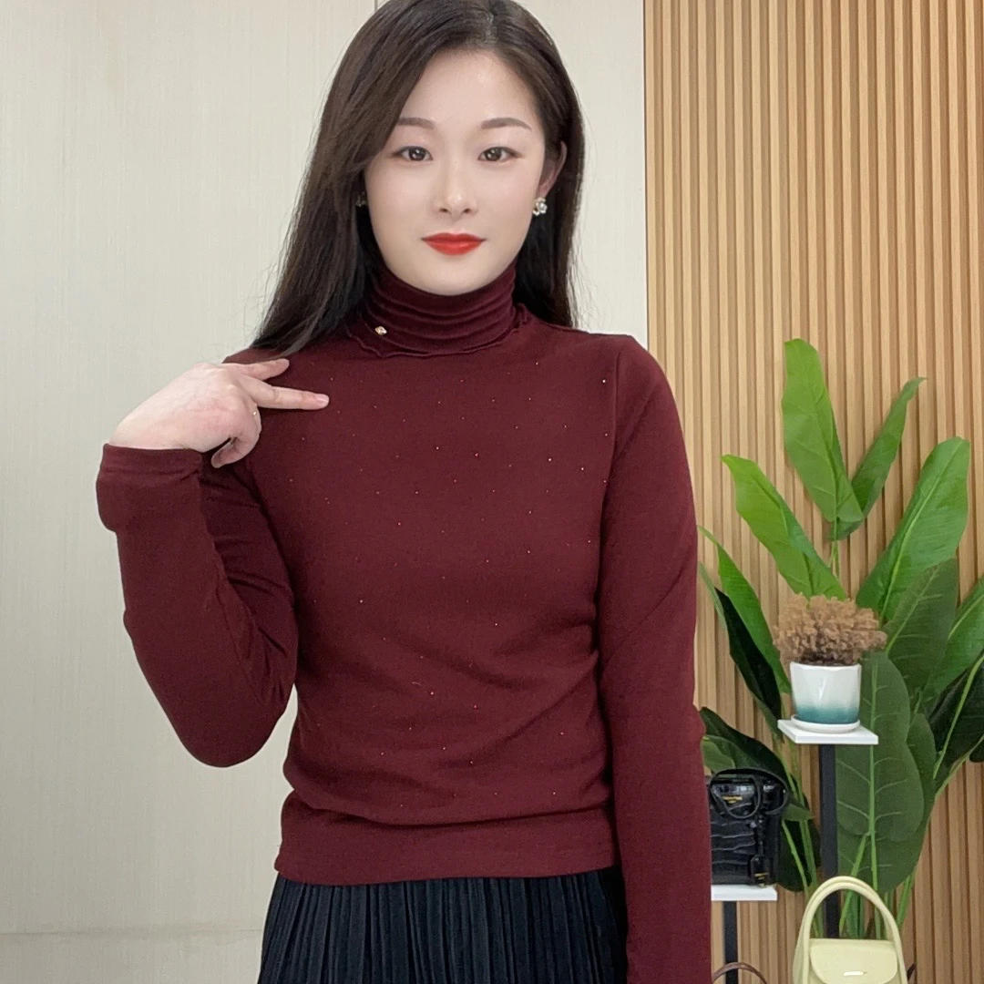 【冬季薄绒】时尚百搭保暖打底衫中高领修身花边堆堆领长袖上衣 903