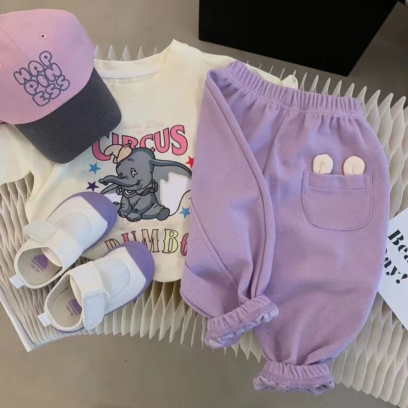 女童裤子2023春季新品女宝宝洋气紫色休闲束脚裤儿童百搭纯色长裤