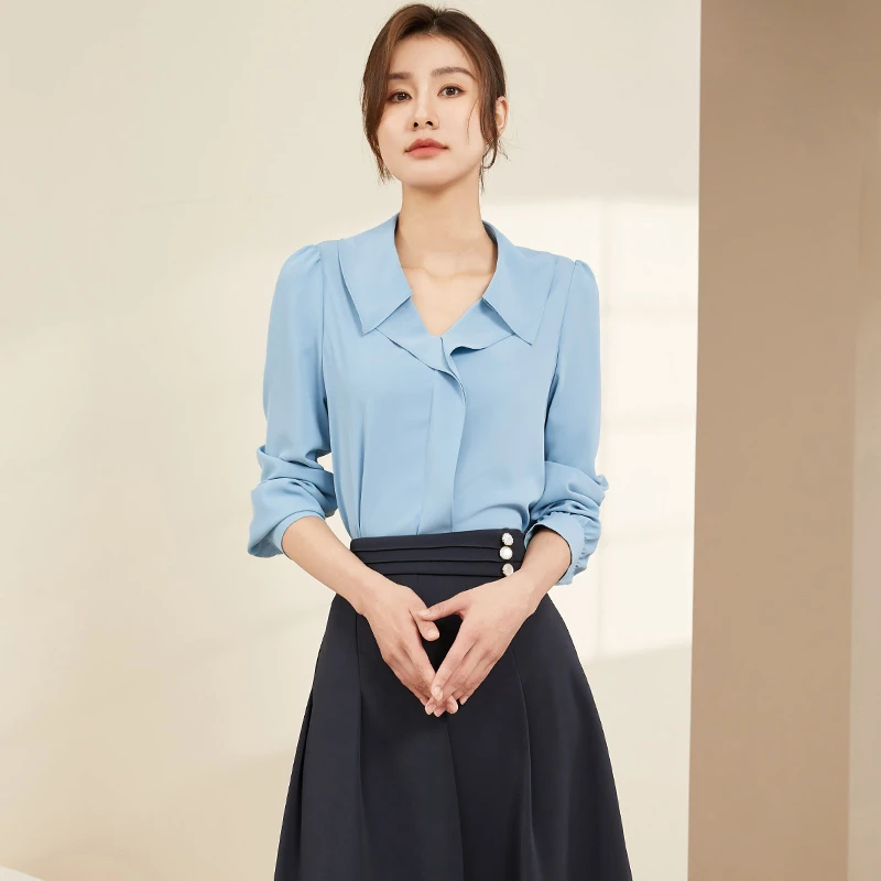 【曼贝】新款气质设计感轻熟法式小众时尚长袖衬衫女8391029【珮珮】