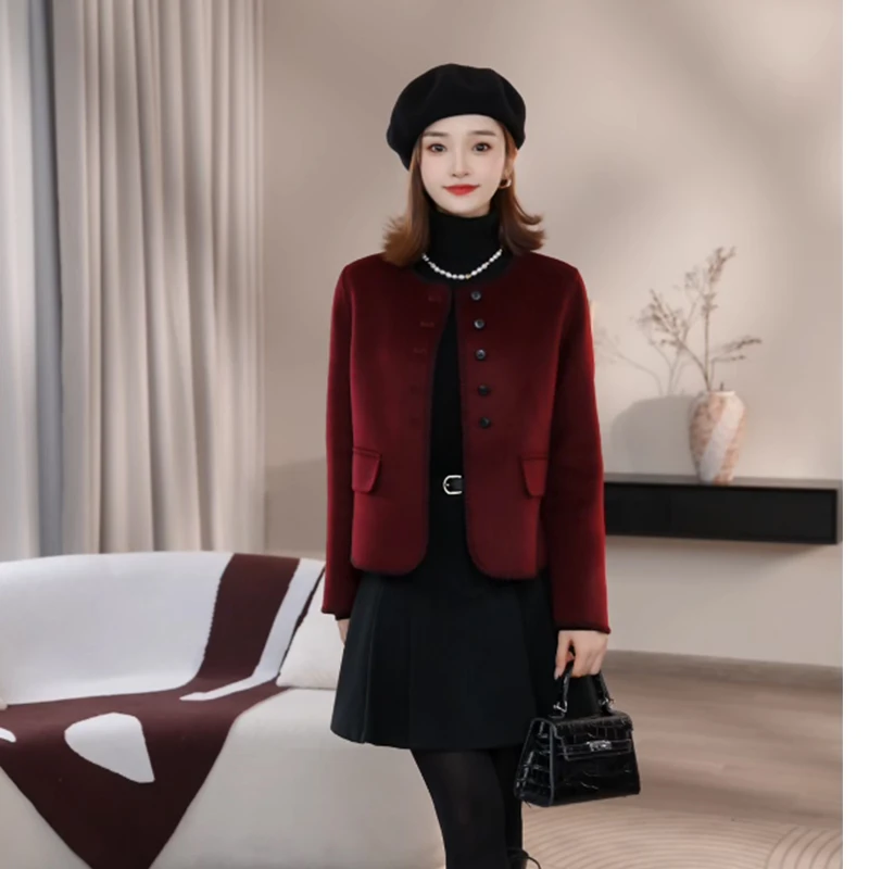 曼贝女装秋冬新款高端百搭时尚长袖双面羊毛大衣8484435【佳莹】