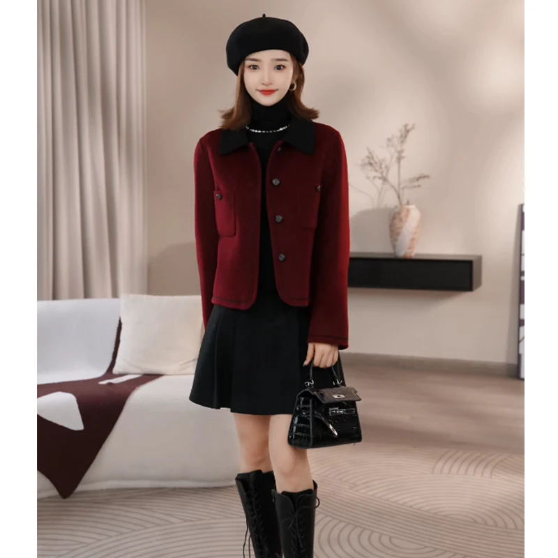 [曼贝]纯澳毛100%双面毛呢大衣女冬新款高端时尚8484016【佳莹】