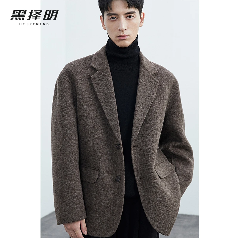 黑择明23男士100%纯绵羊毛双面呢休闲款西服西装外套HDA4X3613
