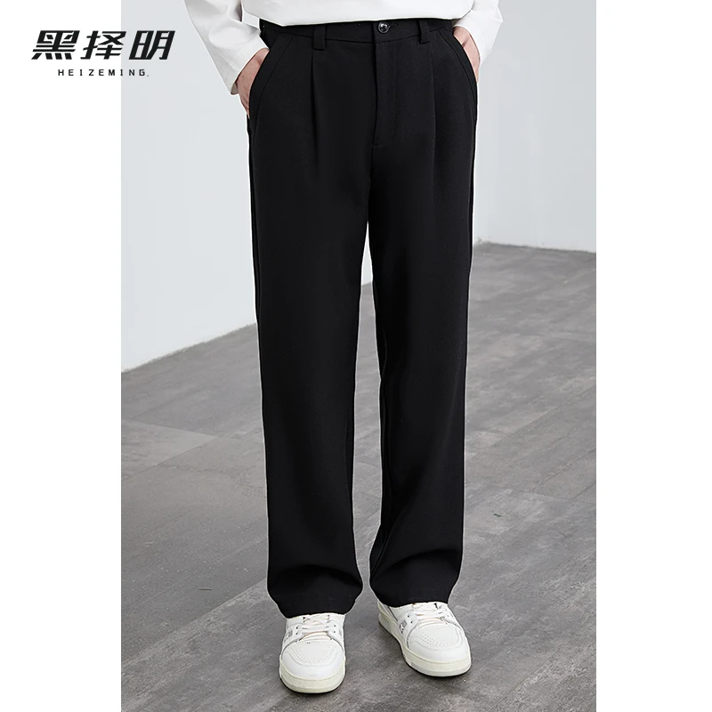 黑择明男士新款垂感直筒休闲长裤高级感百搭松紧腰长裤HLB1XHK12