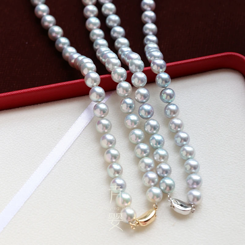 天然海水真多麻项链8-8.5-9mm真科研无调色大证14K金多样性发一条