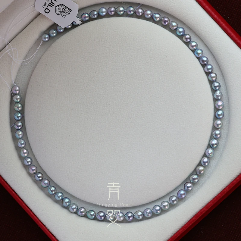 天然海水akoya真多麻项链6-7mm圆巴s925银吉尔德证书多样性发一条