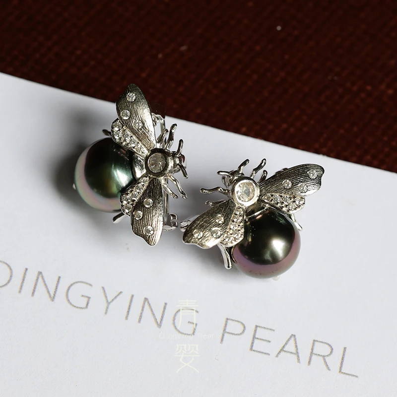 大溪地黑珍珠胸针吊坠两用款11-12mmS925银蜜蜂炫彩 多样性发一