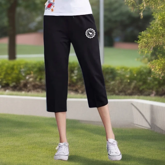 女式高档裤子大码运动七分裤女夏薄款弹力跑步休闲直筒裤宽松中裤