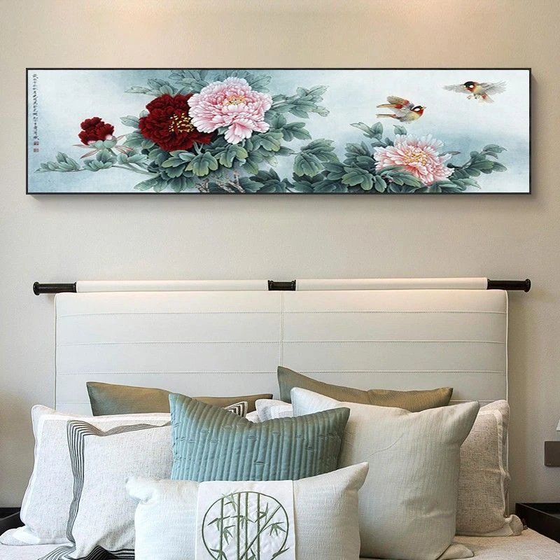 牡丹花餐厅新中式卧室装饰画床头主卧花开沙发装饰家居客厅装饰画
