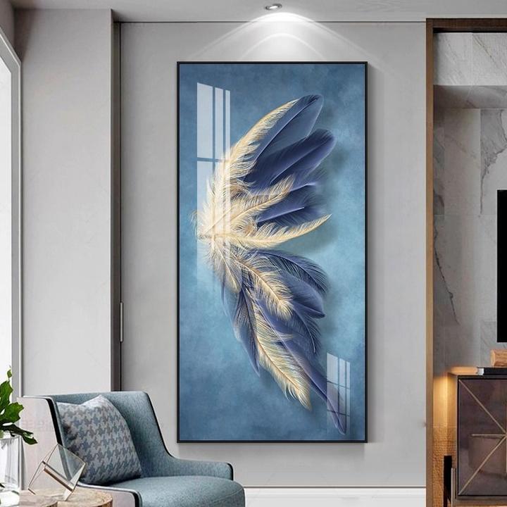 玄关装饰画现代简约走廊过道竖版入户挂画北欧轻奢客厅壁画羽毛画