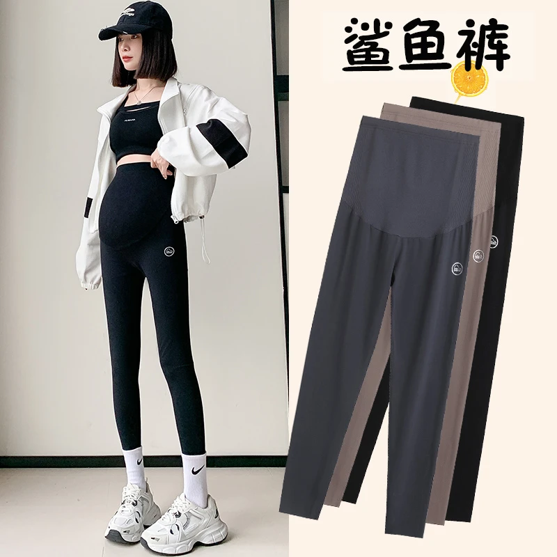 孕妇打底裤春秋款外穿蜂窝鲨鱼裤春季九分瑜伽显瘦芭比小脚裤子