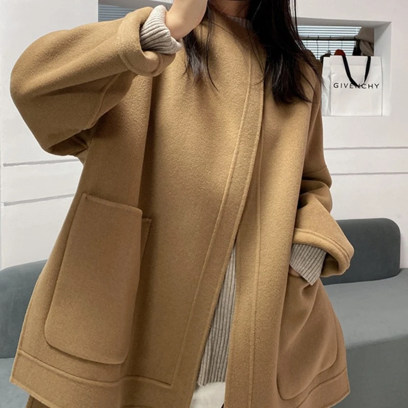 徐大可家双面大衣女2025年秋冬新款中长款高端圆领羊毛呢子外套