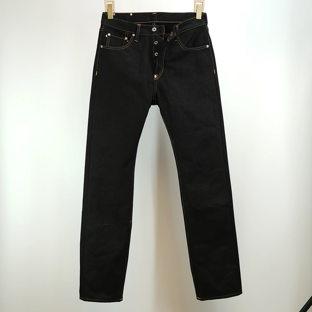 私人定制25oz原浆原色黑色双染重磅赤耳丹宁牛仔裤男纯棉无弹直筒