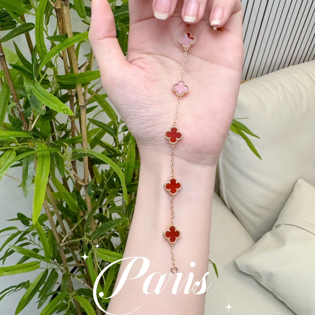 铜合金手链 中古风古董派红色瑙瑙迷你时尚五花系列手链轻奢气质