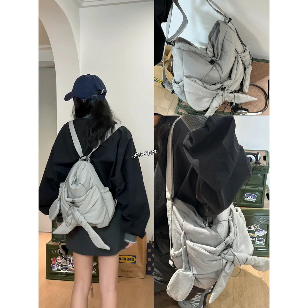 【开心不打烊】单肩双肩两背韩风设计款系带蝴蝶结背包轻软超好背