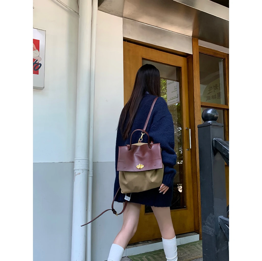 【开心不打烊】小众高级感帆布双肩包休闲大容量手提通勤多功能背包