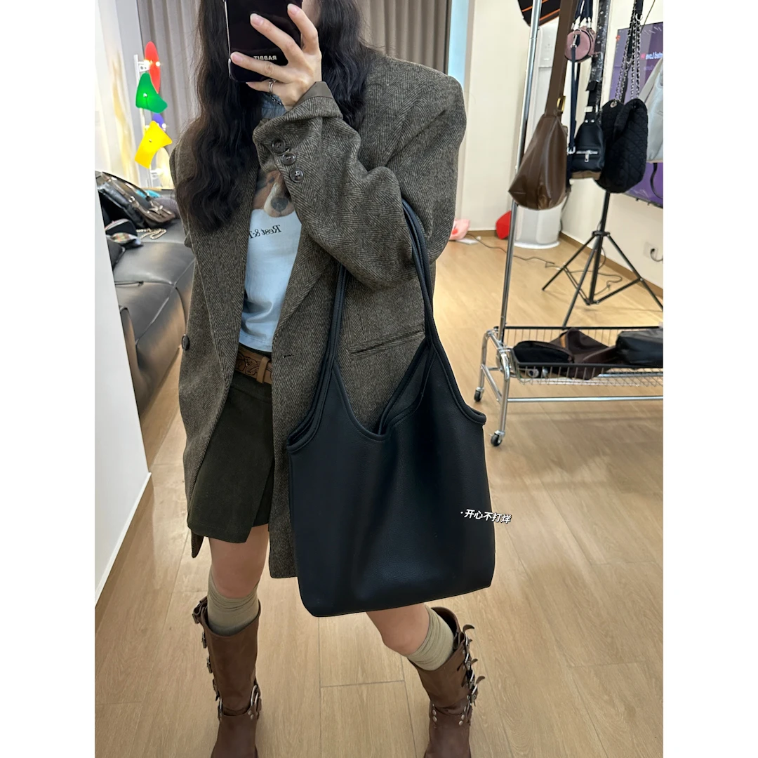 【开心不打烊】慵懒百搭通勤高级感软皮大容量单肩托特包慵懒风