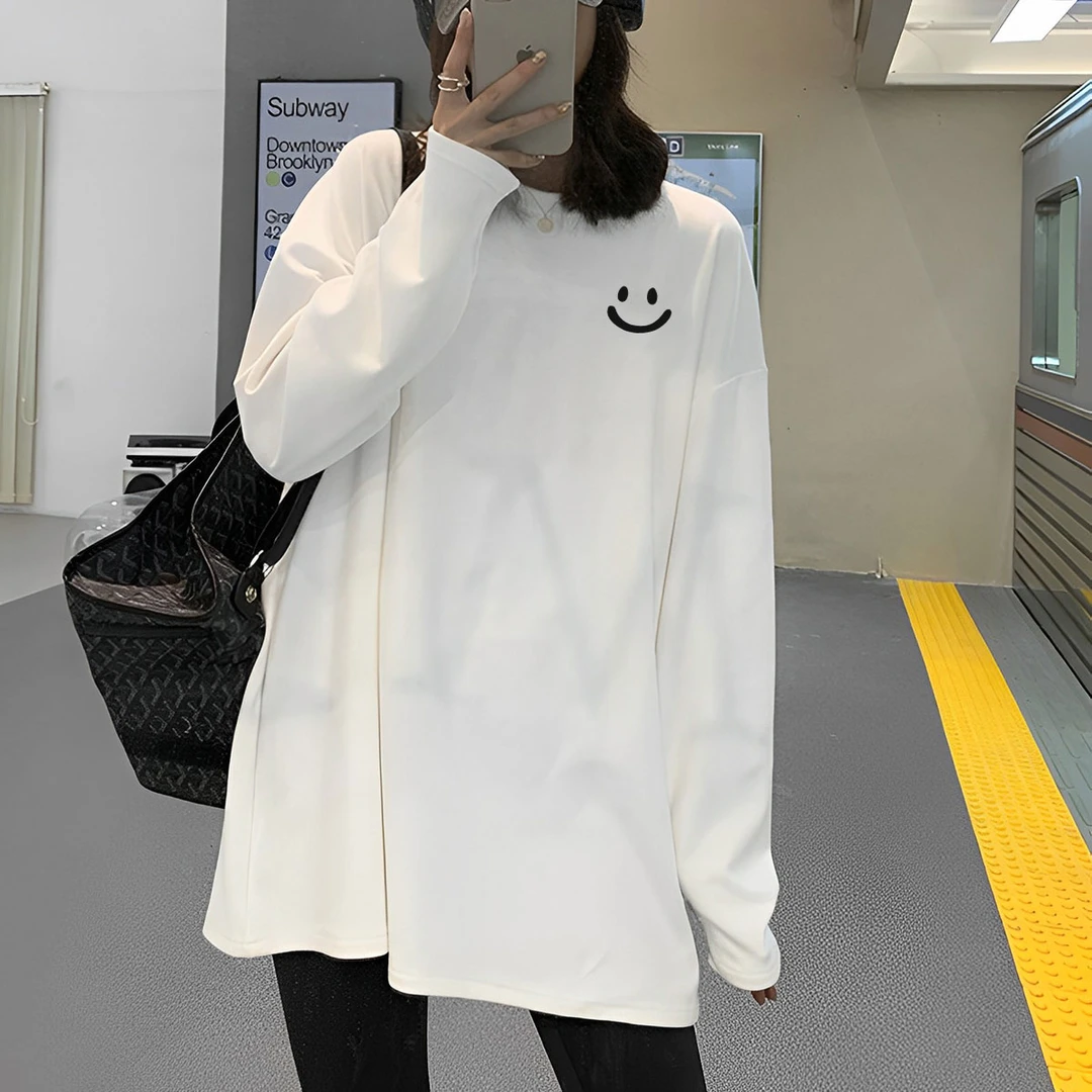 女装直播间高档纯棉t恤女生长款t恤女遮臀微胖显瘦T恤春秋长袖女
