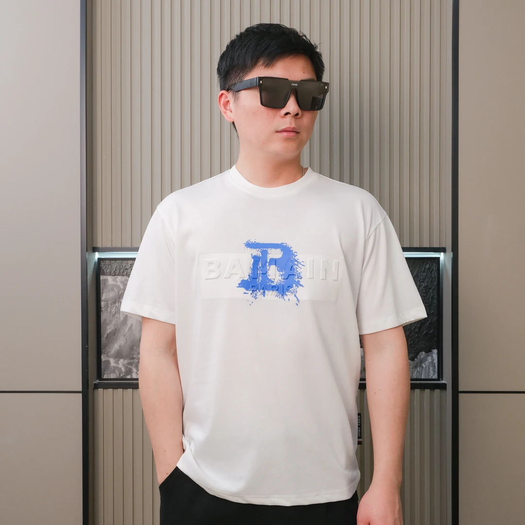 2024冰丝短袖男款欧货微阔夏季新款字母浮雕印花百搭时尚圆领半袖