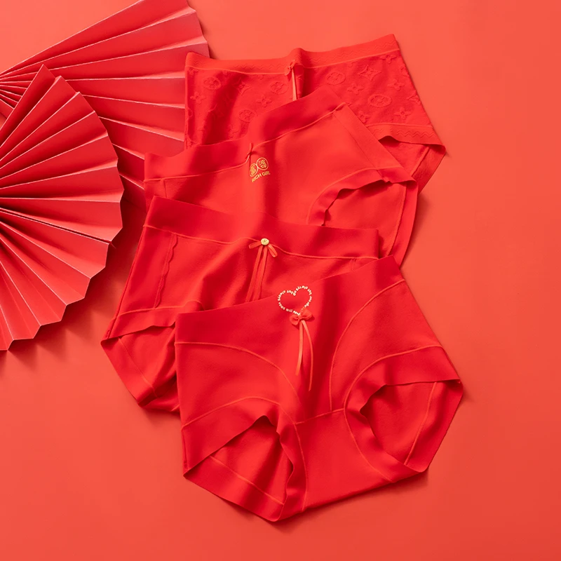 新款红内裤女士高级感红色结婚女内裤性感个性中腰红内裤三角抗菌