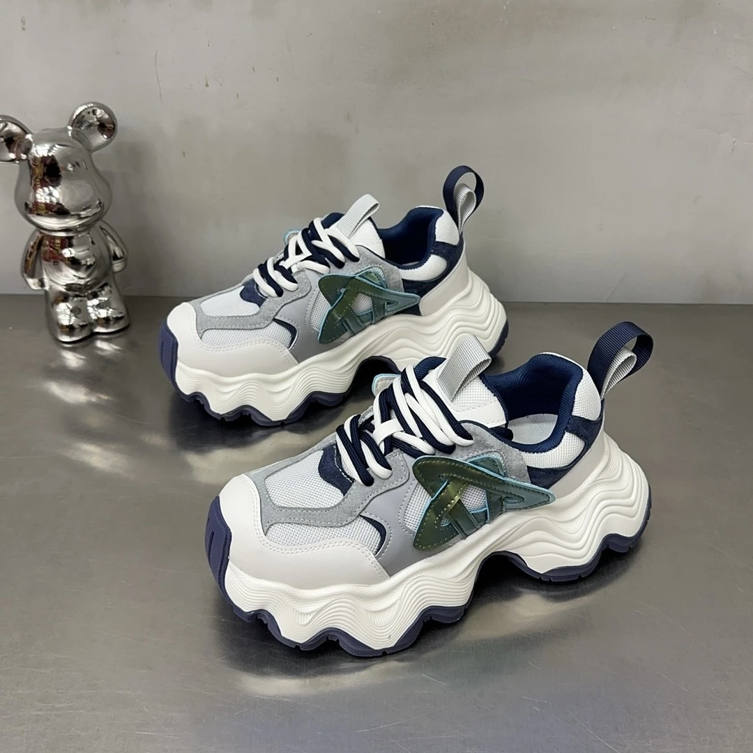 波浪底老爹鞋女2024年新款厚底增高时尚休闲运动鞋女百搭透气单鞋